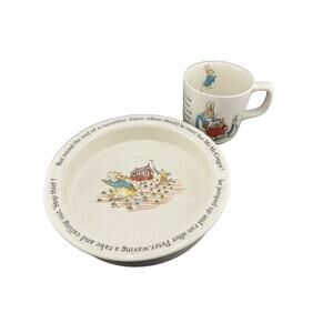 Vintage Wedgwood Peter Rabbit Childs Deep Plate & Mug Breakfast Set